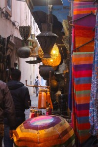Lamps and drapes in the Essaouira medina