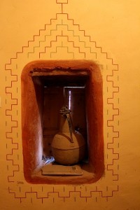 Pitcher of water in a window alcove