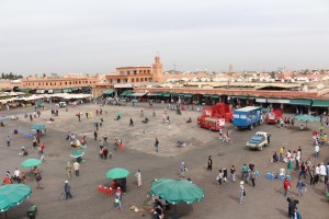 Morning time at Djemaa el-Fna and the square is barely awake - a shadow of its night life