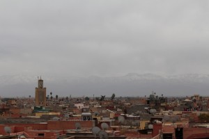 Welcome to Marrakech - with the snow caps faintly showing in the distance
