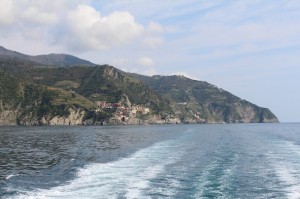 Looking back along the Cinque Terre coastline from the local ferry