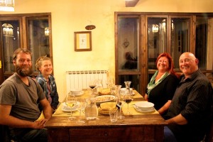 Swapping travel stories over dinner