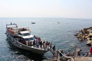 The local Cinque Terre ferry has to come right into the rocky shore