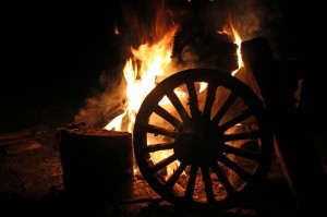 Wheels on fire - our last night campfire. 