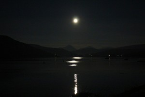 The moon over Loch Harport at Carbost, Skye