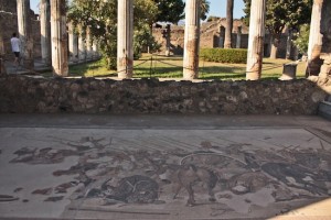 A spectacular mosiac at a villa in Pompeii