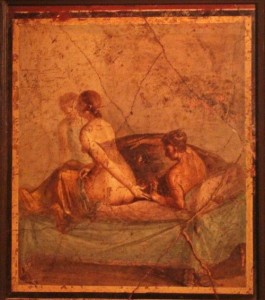 Erotic art from the brothel in Pompeii, on display in the Naples Archaeology Museum