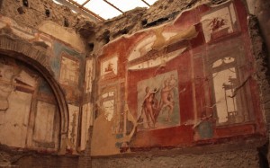 Richly painted upper walls in a Herculaneum villa