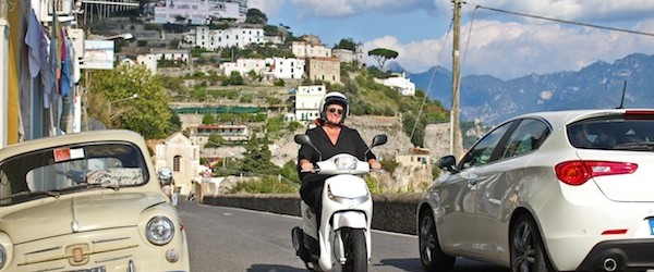 Scooter vs. car on the Amalfi coast road
