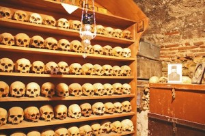 Skulls and bones of the long departed monks of Megalo Meteoro monastery