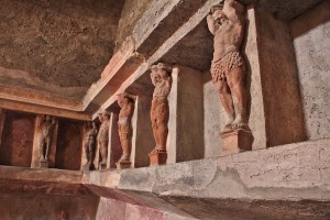 Statues of terracotta Atlas's decorate the bath house in Pompeii