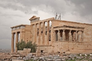 The old Temple of Athena and the caryatids, with a space left for the one in the British Museum