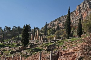 The remains of the powerful temple of the Oracle at Delphi