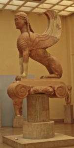 This sphinx crouched on top of one of the main pillars at the sanctuary